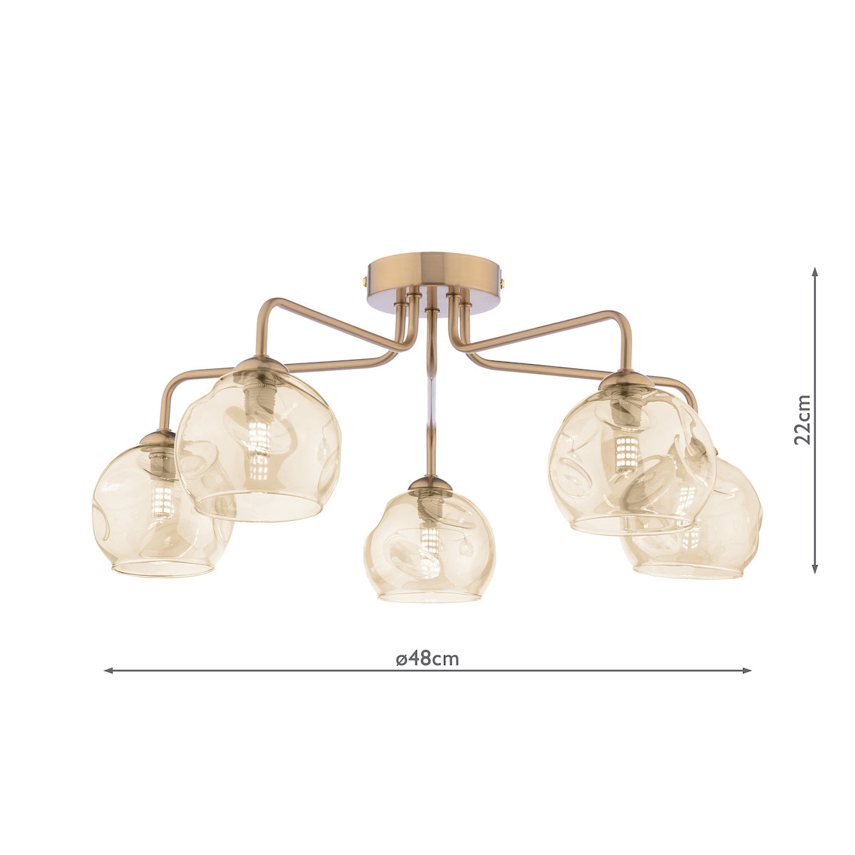 Dar Feya 5 Light Semi-Flush Antique Bronze & Champagne Dimpled Glass – from Amos Lighting + Home