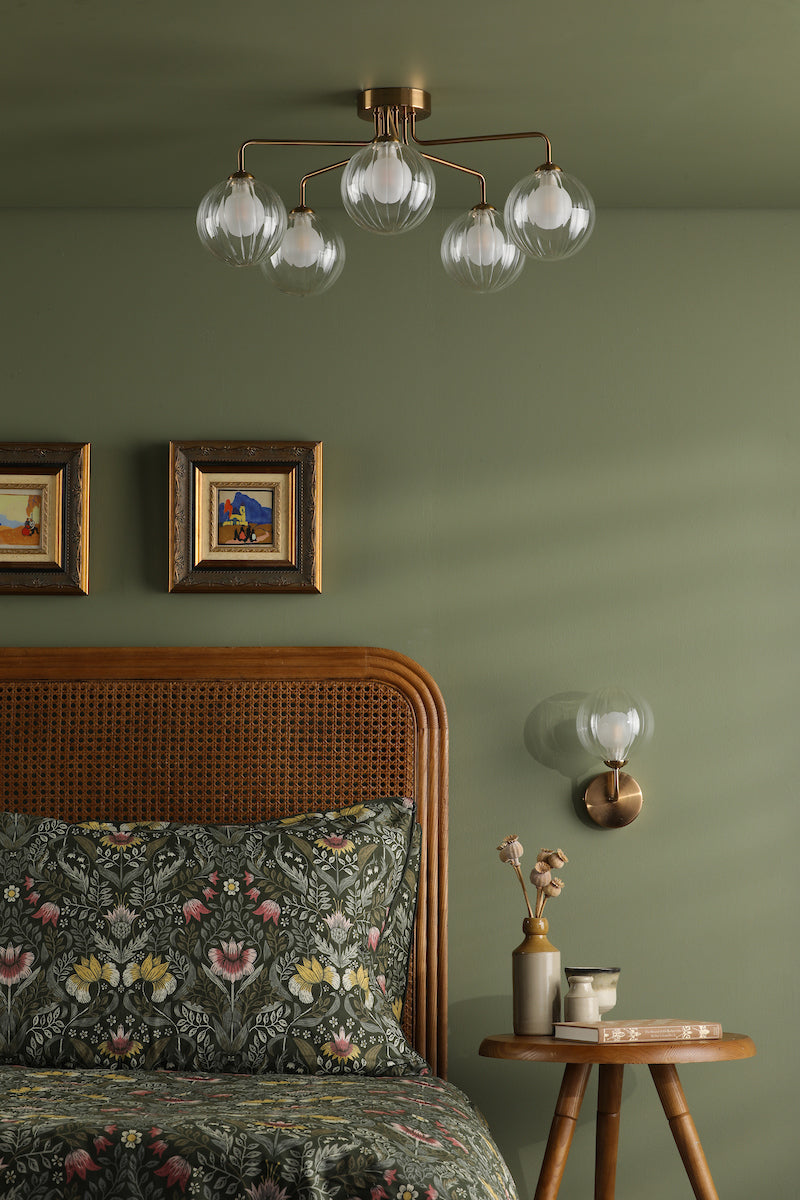 Dar Feya 5 Light Semi-Flush Antique Bronze & Clear/Opal Glass – from Amos Lighting + Home