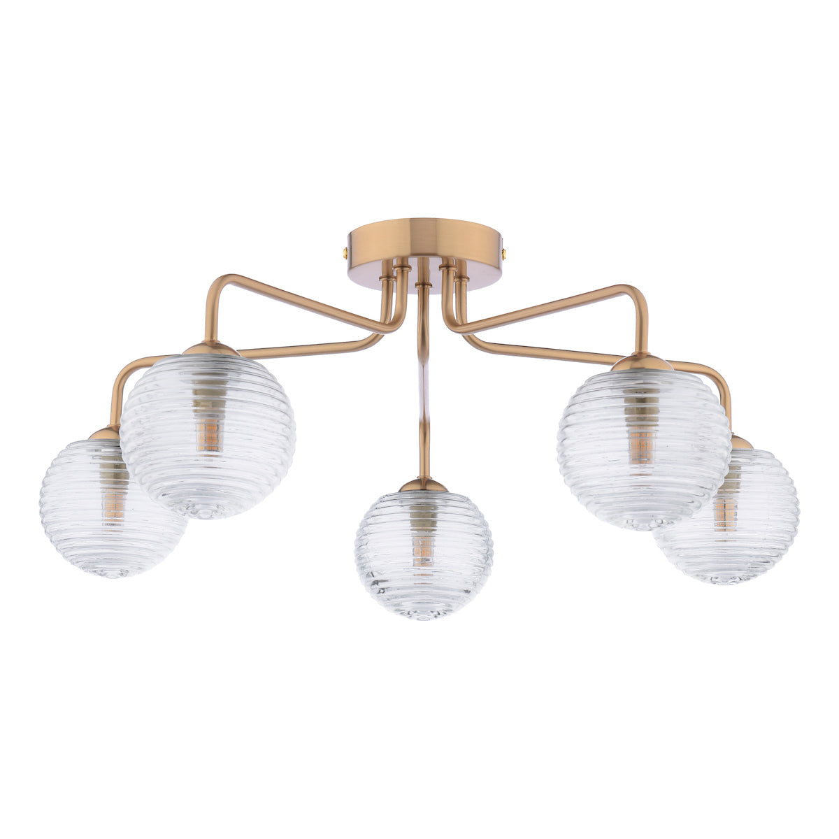 Dar Feya 5 Light Semi-Flush Antique Bronze & Ribbed Glass – from Amos Lighting + Home