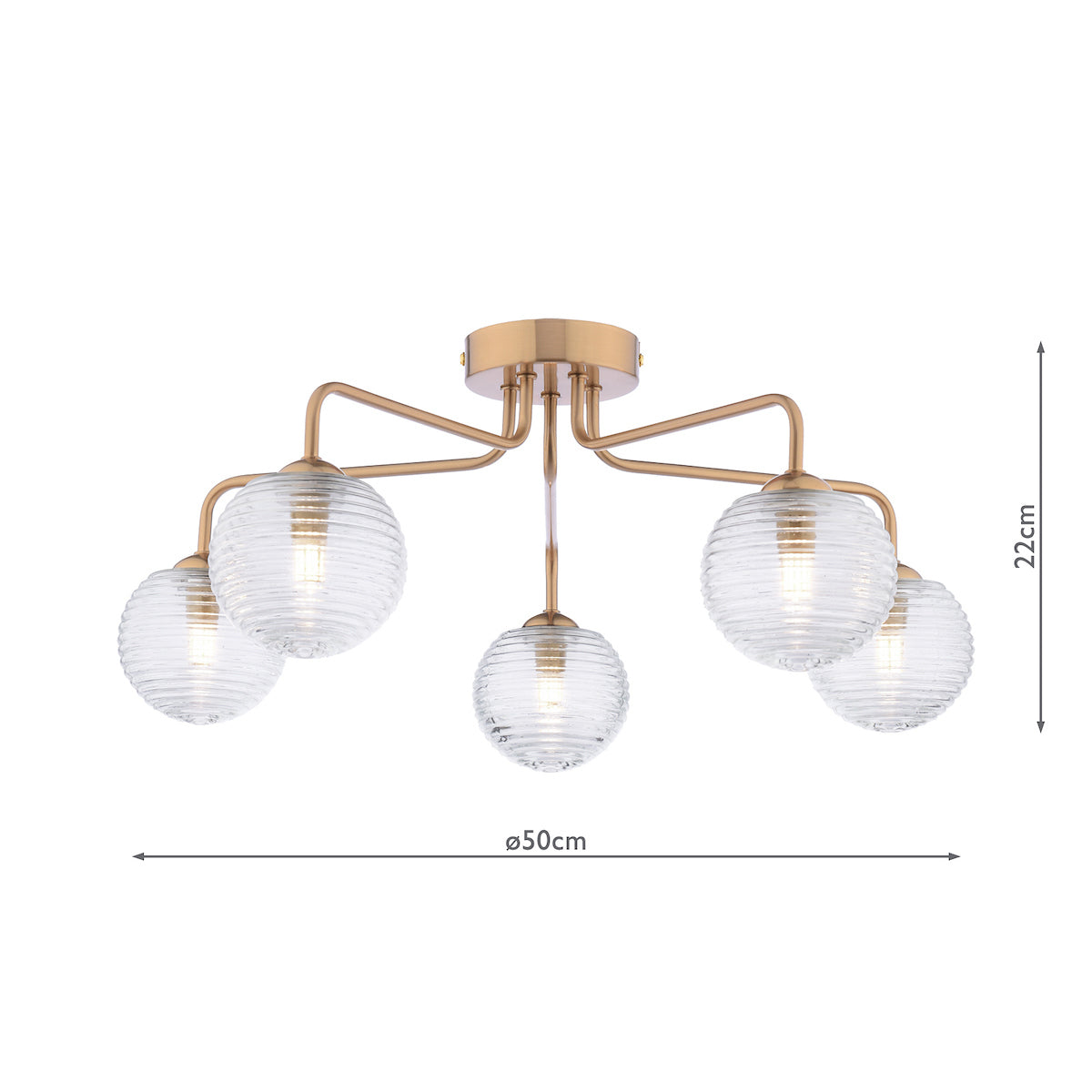 Dar Feya 5 Light Semi-Flush Antique Bronze & Ribbed Glass – from Amos Lighting + Home