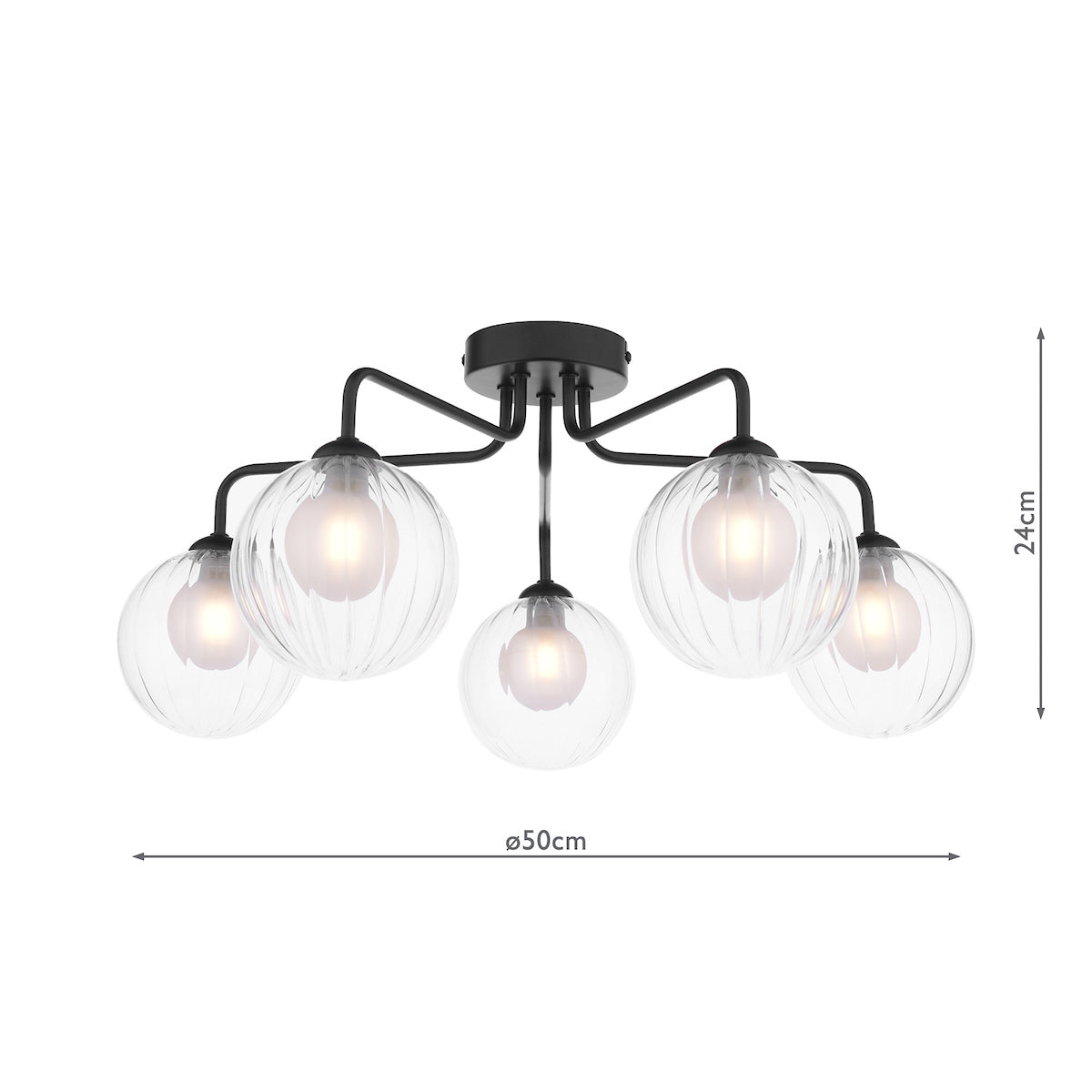Dar Feya 5 Light Semi-Flush Matt Black & Clear/Opal Glass – from Amos Lighting + Home