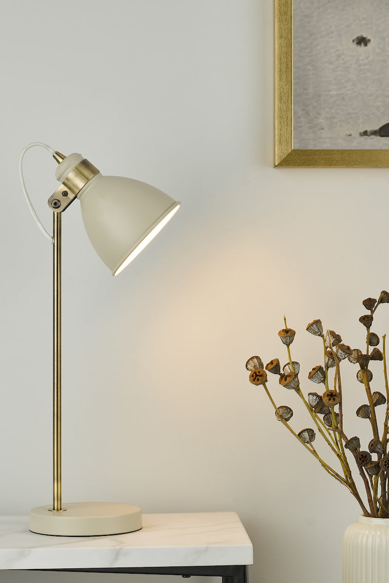 Dar Frederick Task Table Lamp Cream Antique Brass – from Amos Lighting + Home