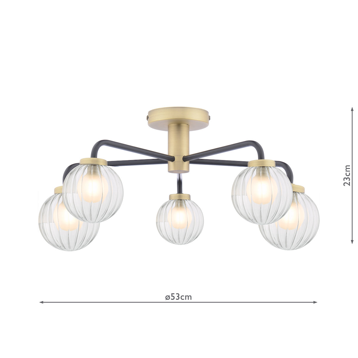 Dar Gibbs 5 Light Semi-Flush Antique Brass & Glass – from Amos Lighting + Home
