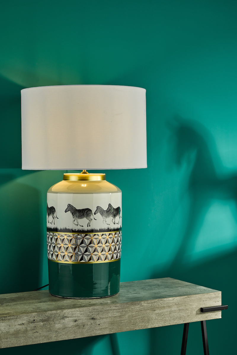 Dar Gold Collection Callie Table Lamp Green/Gold Zebra Motif Base – from Amos Lighting + Home