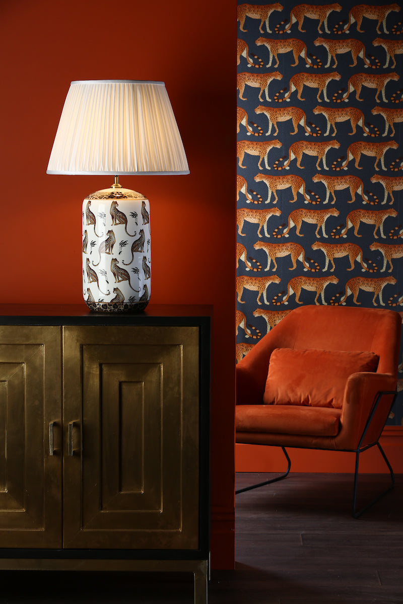 Dar Gold Collection Tigris Ceramic Table Lamp White Leopard Motif Base – from Amos Lighting + Home