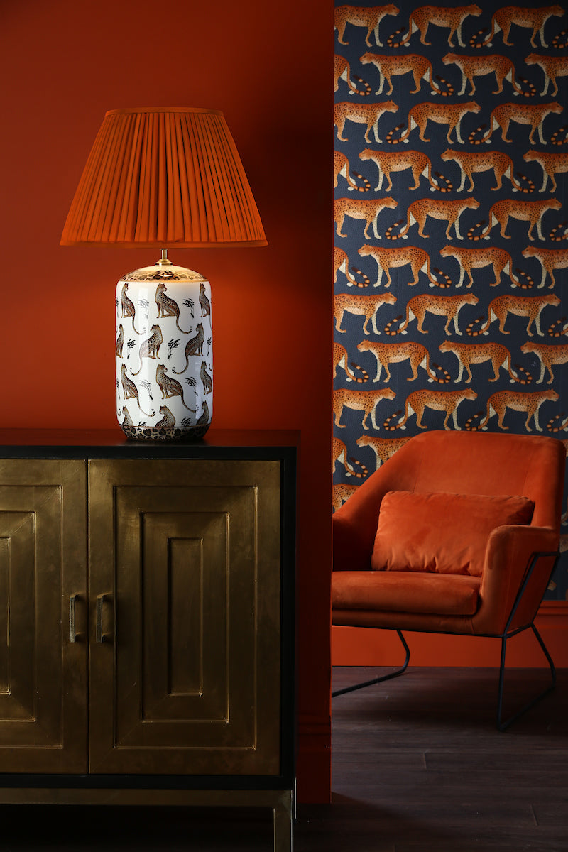 Dar Gold Collection Tigris Ceramic Table Lamp White Leopard Motif Base – from Amos Lighting + Home