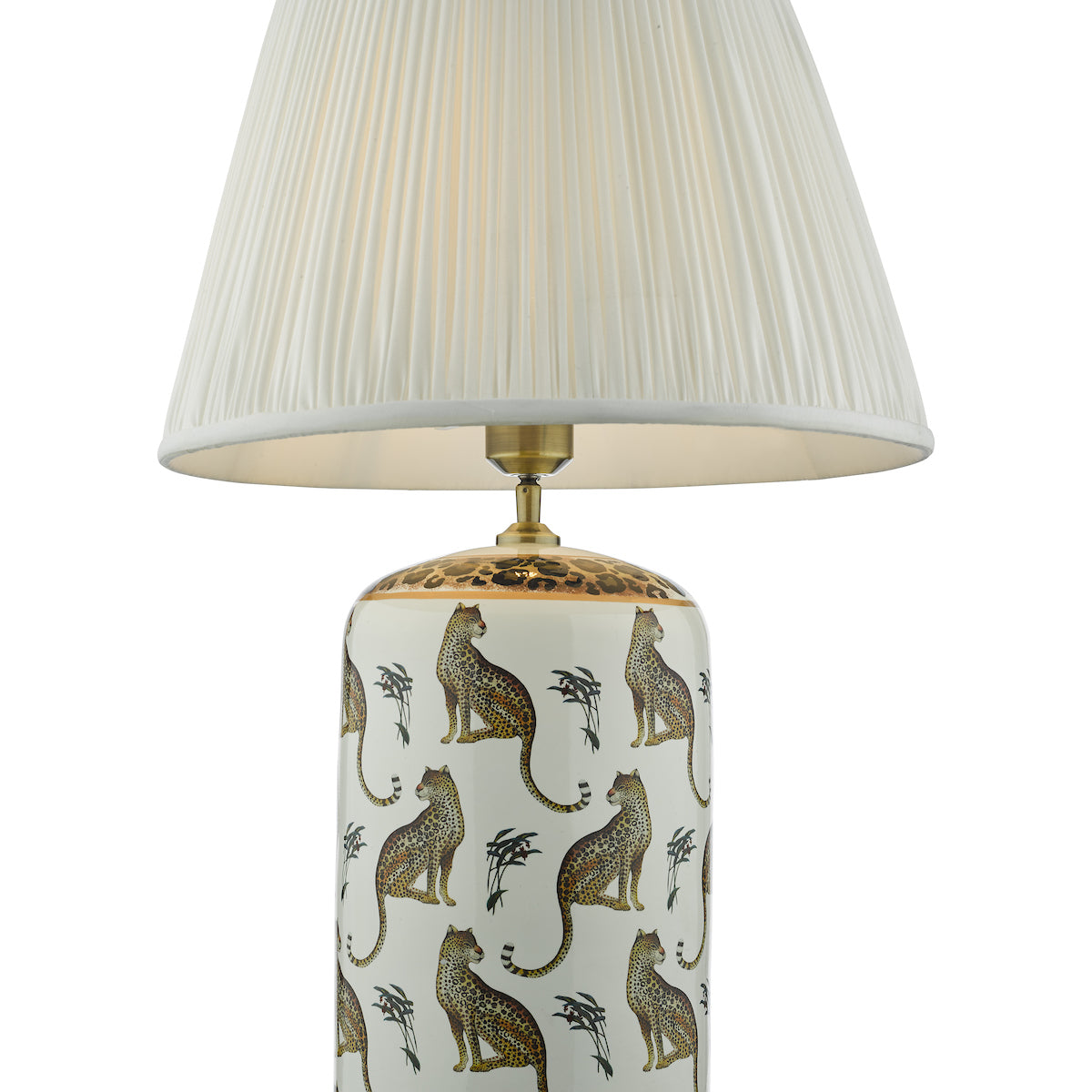 Dar Gold Collection Tigris Ceramic Table Lamp White Leopard Motif Base – from Amos Lighting + Home