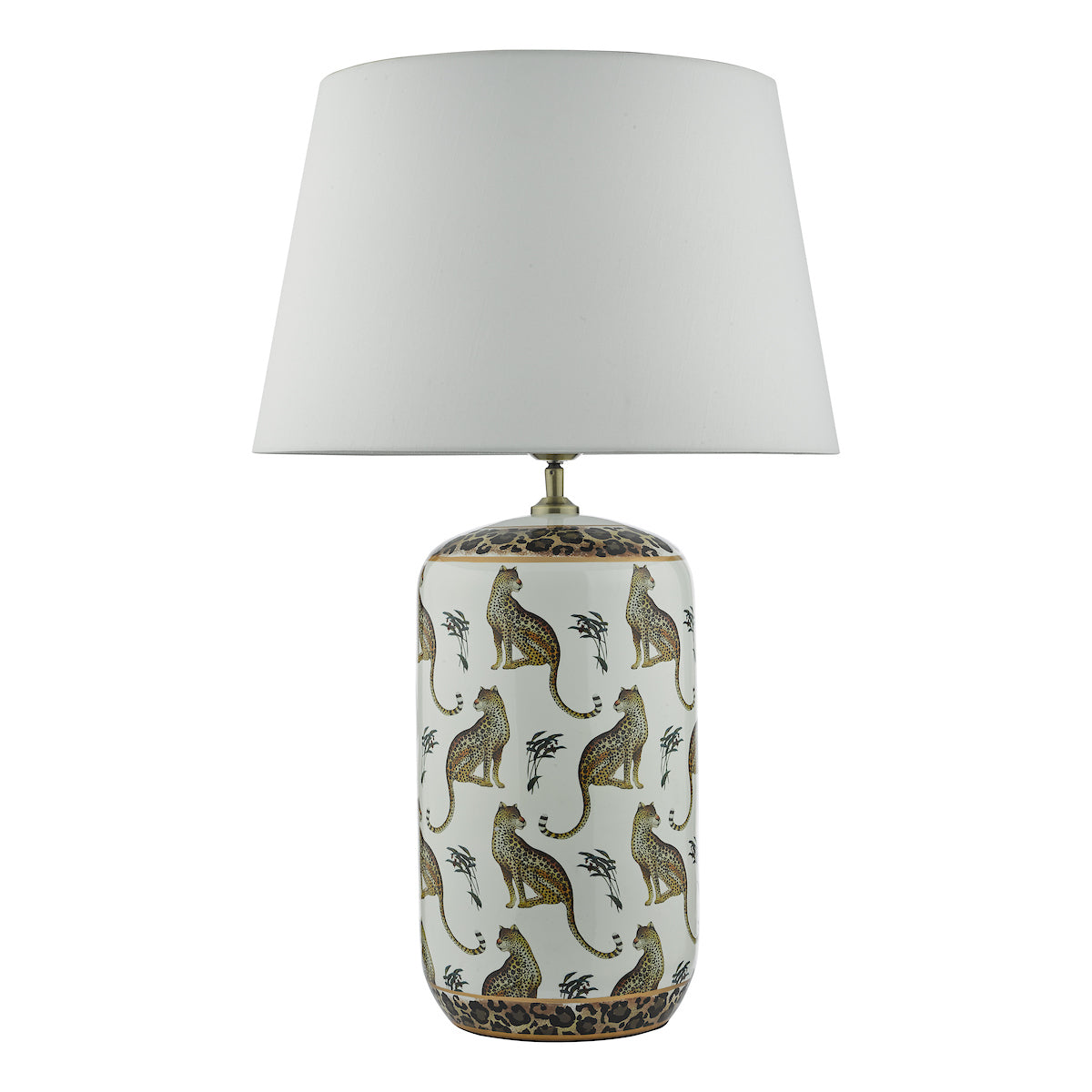 Dar Gold Collection Tigris Ceramic Table Lamp White Leopard Motif Base – from Amos Lighting + Home