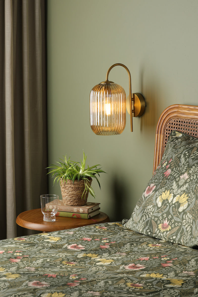 Dar Idra Wall Light Aged Bronze and Champagne Ribbed Glass – from Amos Lighting + Home