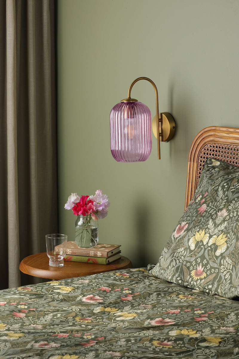 Dar Idra Wall Light Aged Bronze and Pink Ribbed Glass – from Amos Lighting + Home