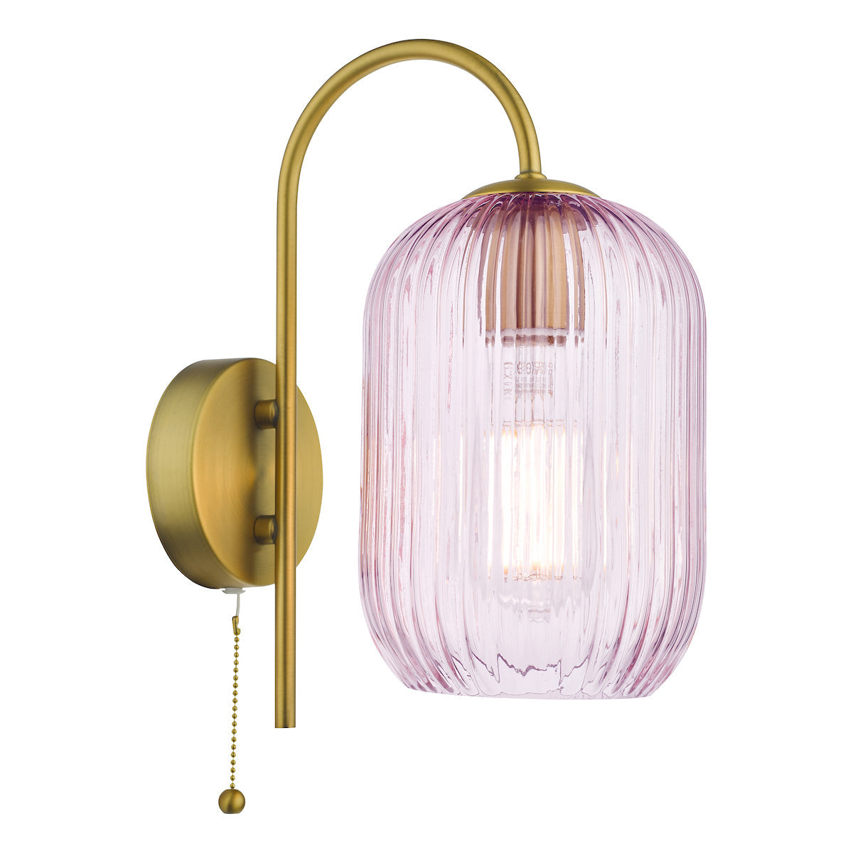 Dar Idra Wall Light Aged Bronze and Pink Ribbed Glass – from Amos Lighting + Home