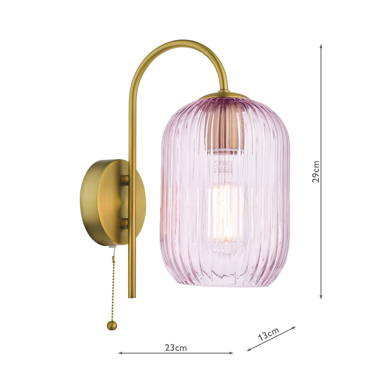 Dar Idra Wall Light Aged Bronze and Pink Ribbed Glass – from Amos Lighting + Home