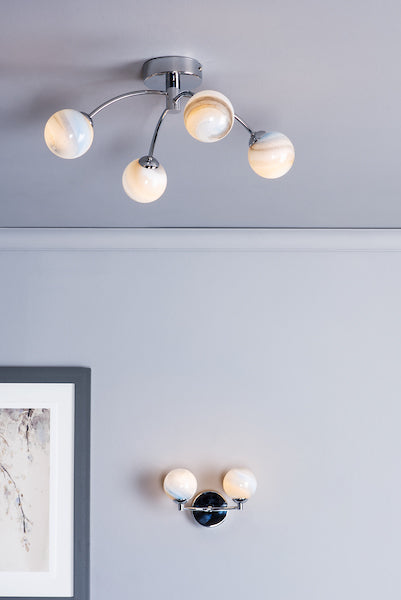 Dar Izzy 4 Light Semi Flush Polished Chrome Planet Glass – from Amos Lighting + Home