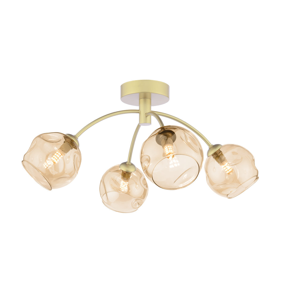 Dar Izzy 4 Light Semi-Flush Polished Gold & Champagne Dimpled Glass – from Amos Lighting + Home
