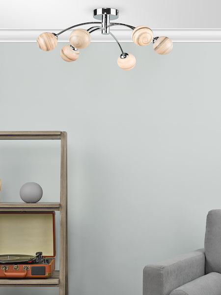 Dar Izzy 6 Light Semi Flush Ceiling Light with Planet Glass – from Amos Lighting + Home