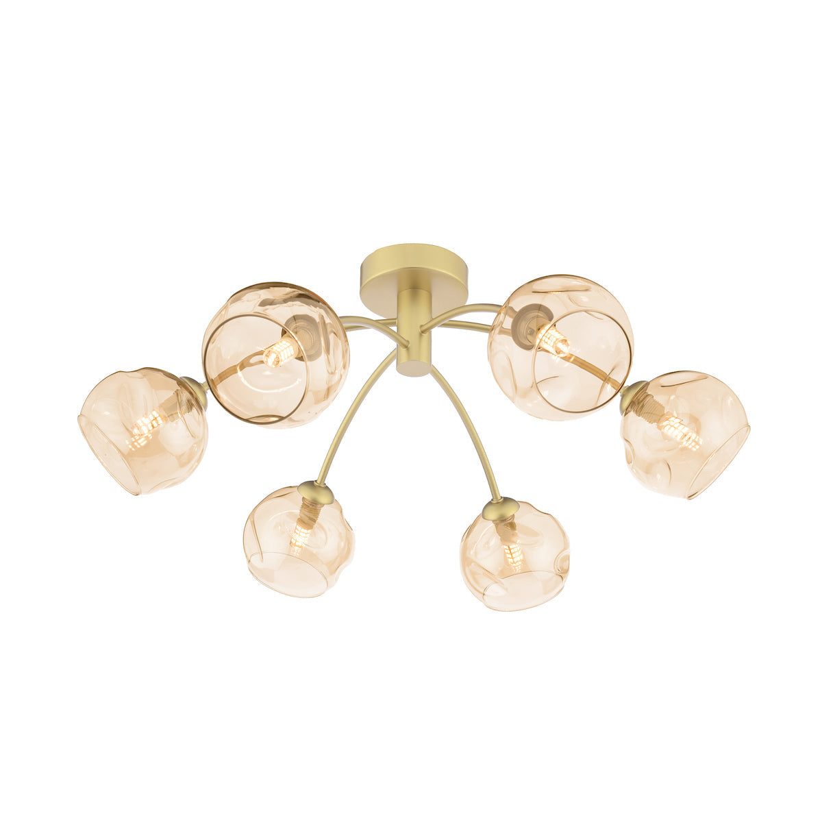 Dar Izzy 6 Light Semi-Flush Polished Gold & Champagne Dimpled Glass – from Amos Lighting + Home