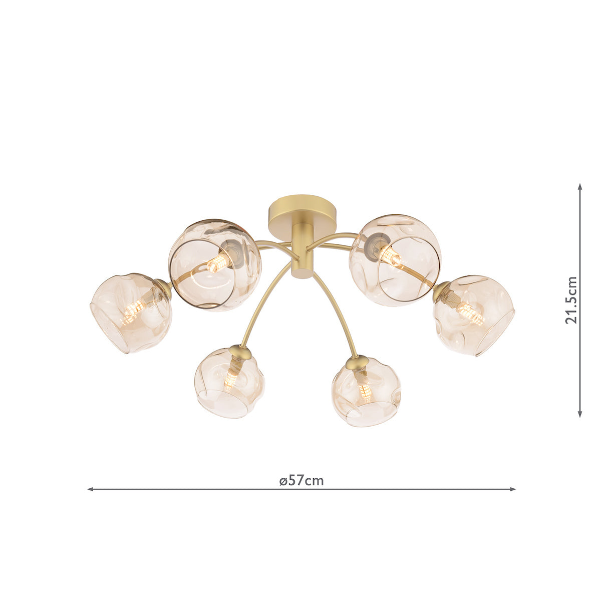 Dar Izzy 6 Light Semi-Flush Polished Gold & Champagne Dimpled Glass – from Amos Lighting + Home