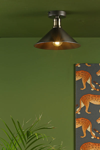 Dar Jalen Flush Ceiling Light Graphite & Antique Brass – from Amos Lighting + Home