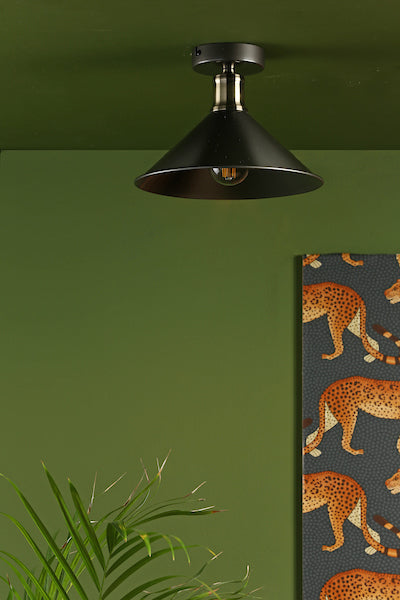 Dar Jalen Flush Ceiling Light Graphite & Antique Brass – from Amos Lighting + Home