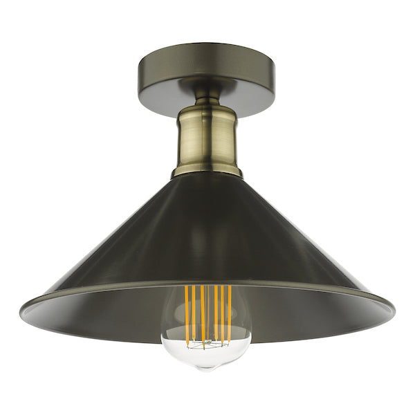 Dar Jalen Flush Ceiling Light Graphite & Antique Brass – from Amos Lighting + Home