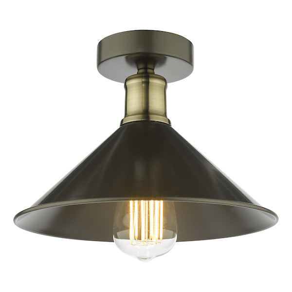 Dar Jalen Flush Ceiling Light Graphite & Antique Brass – from Amos Lighting + Home