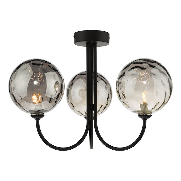 Dar Jared 3lt Semi Flush Black with Smoked Glass – from Amos Lighting + Home