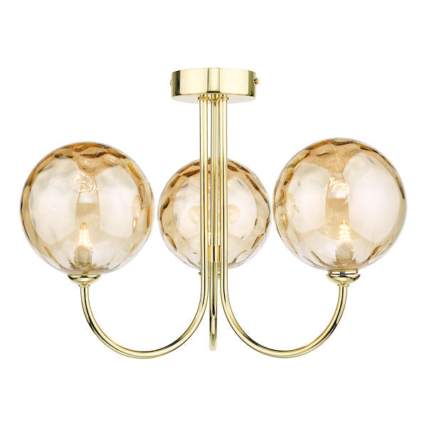 Dar Jared 3lt Semi Flush Gold with Champagne Dimpled Glass – from Amos Lighting + Home
