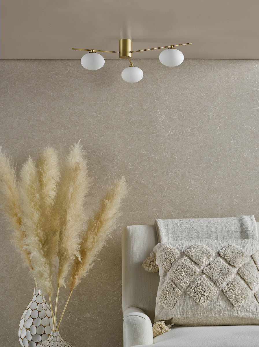 Dar Jasper 3 Light Semi-Flush Satin Gold and Opal Glass – from Amos Lighting + Home
