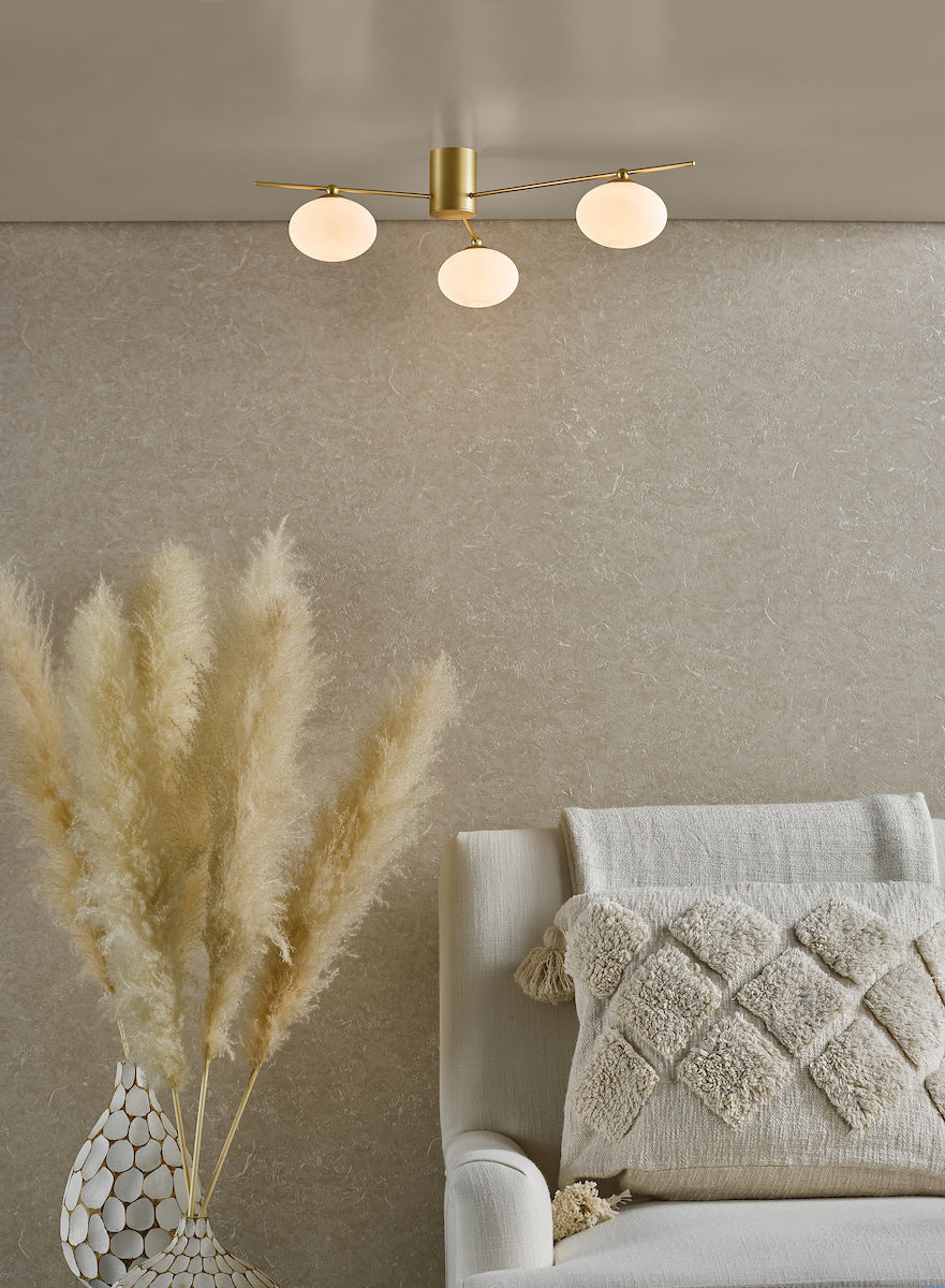 Dar Jasper 3 Light Semi-Flush Satin Gold and Opal Glass – from Amos Lighting + Home