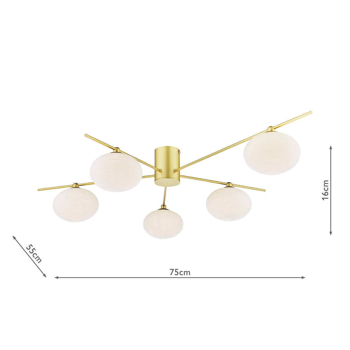 Dar Jasper 5 Light Semi-Flush Satin Gold and Opal Glass – from Amos Lighting + Home