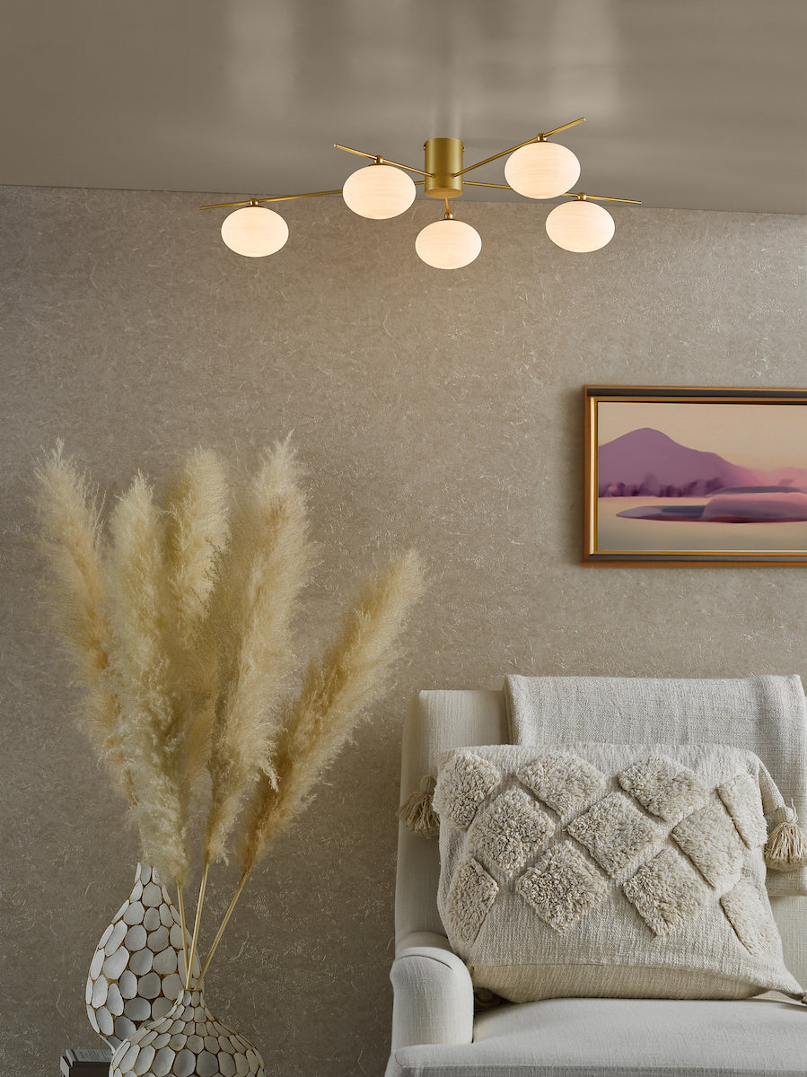 Dar Jasper 5 Light Semi-Flush Satin Gold and Opal Glass – from Amos Lighting + Home