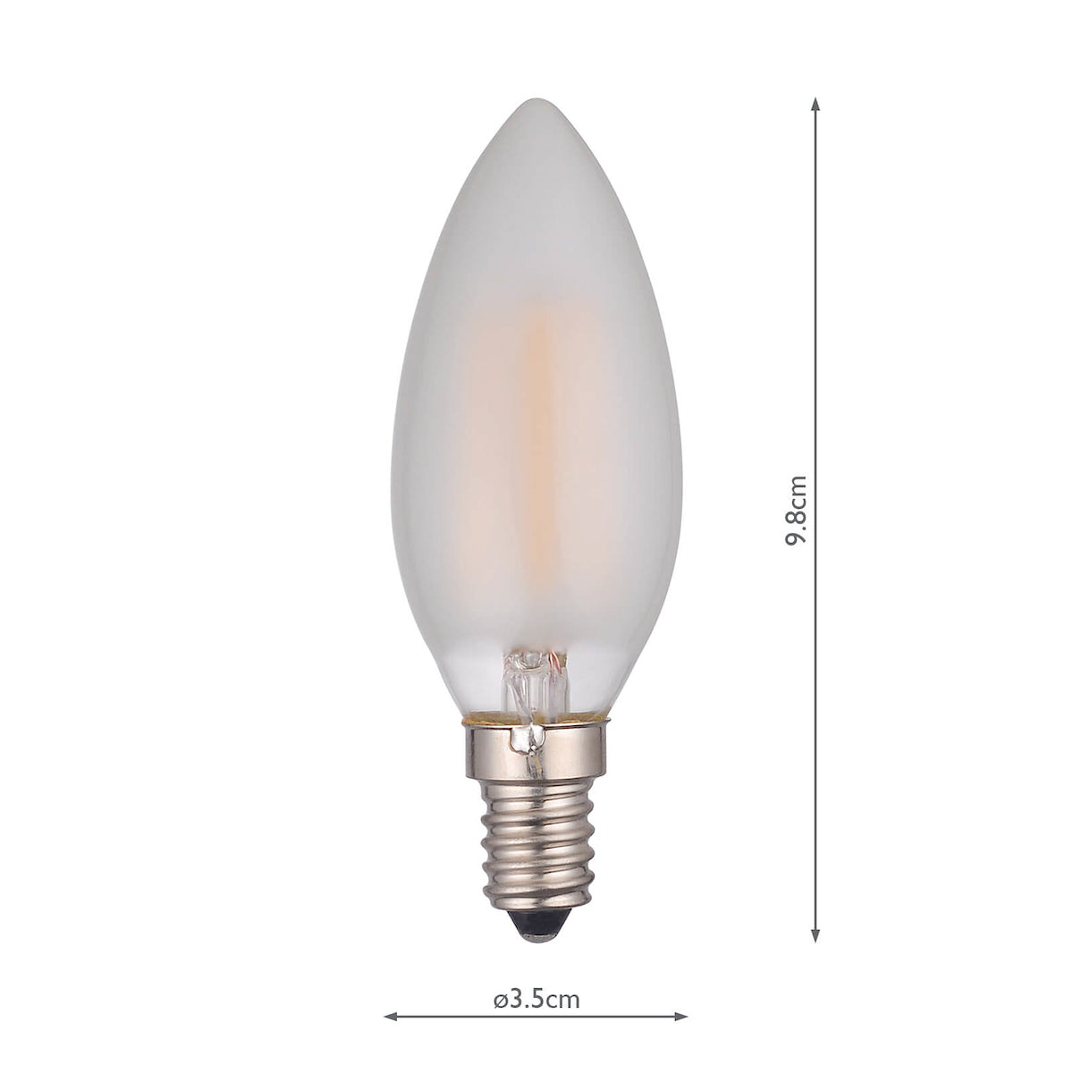 Frosted candle LED light bulb with E14 base, 4W non-dimmable, 9.8cm height, 3.5cm diameter