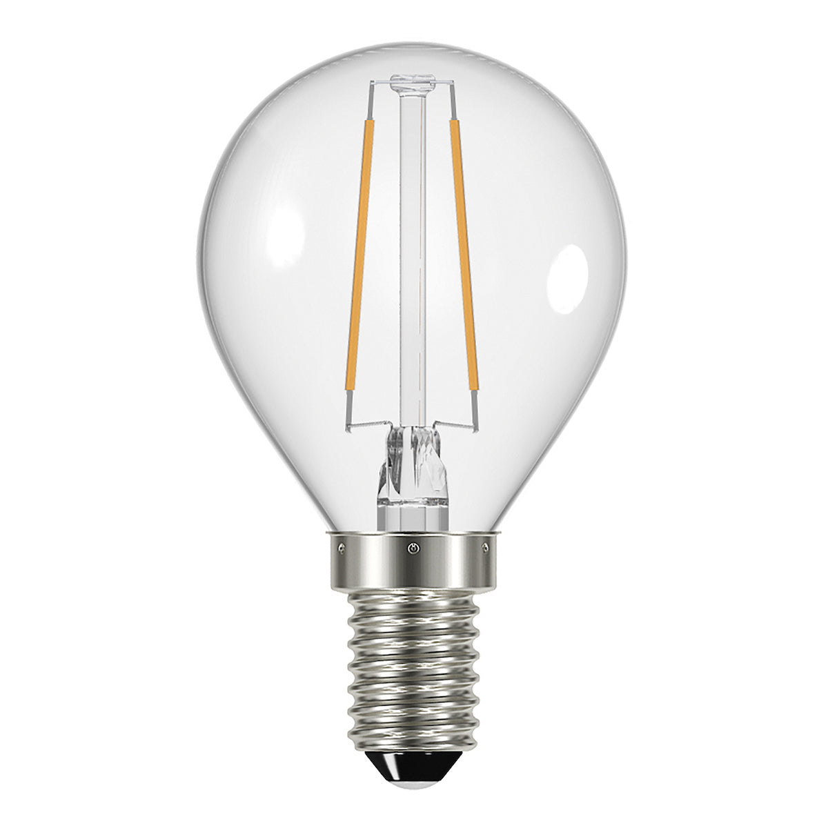 Clear LED light bulb with E14 base and visible filament inside