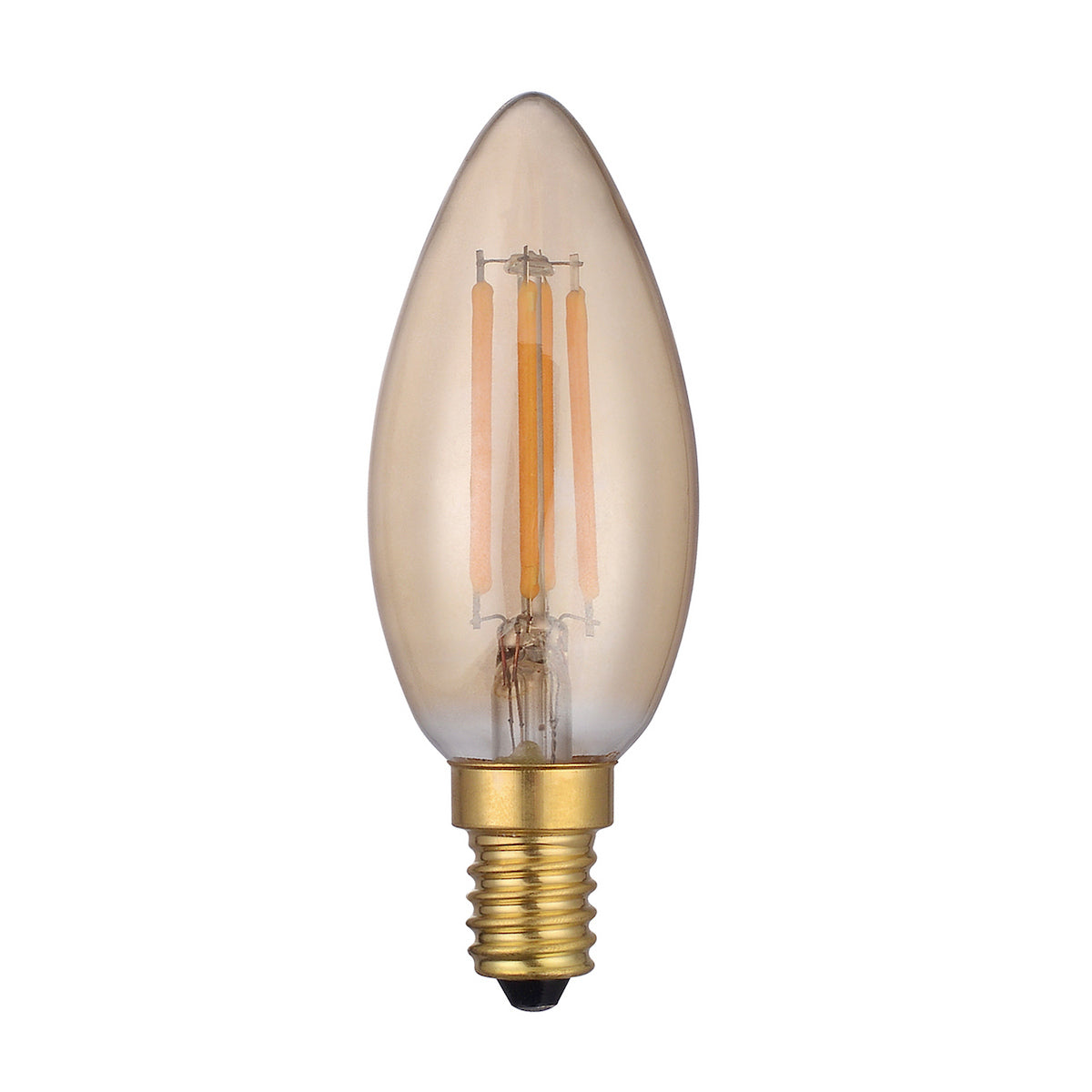 Vintage-style dimmable amber LED candle light bulb with E14 brass base