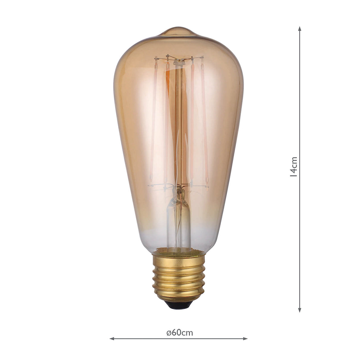 Vintage elongated amber LED light bulb with E27 base, 4W dimmable filament design