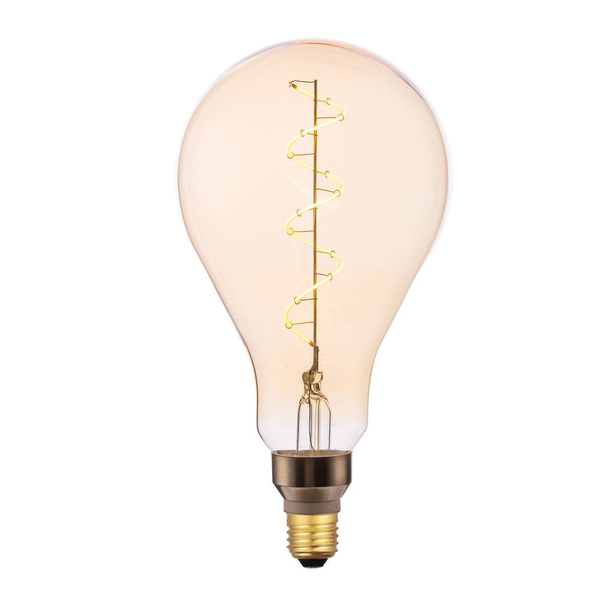 Oversized vintage style E27 LED light bulb with spiral filament and warm glow