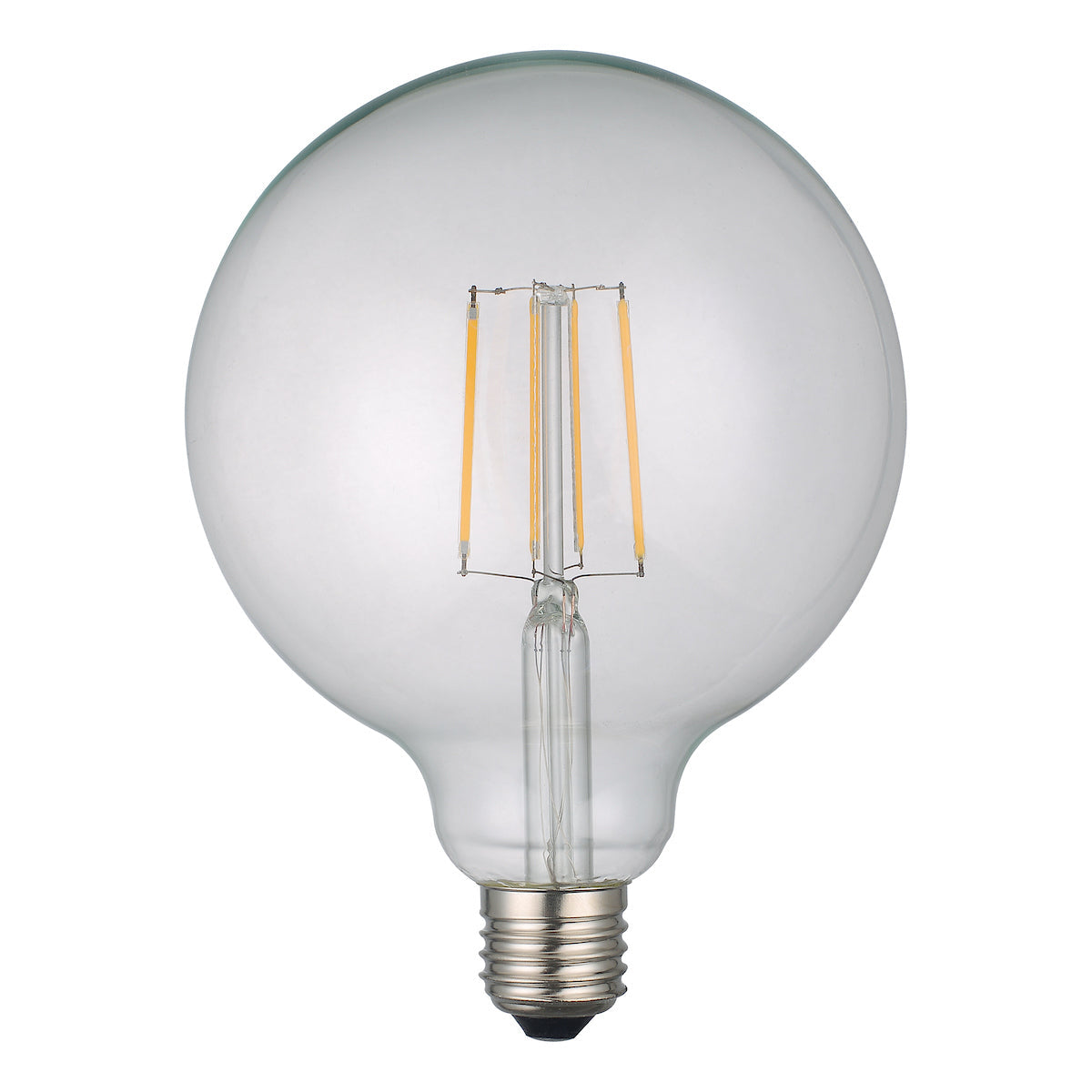 Large globe LED light bulb with E27 base and visible yellow filaments, dimmable modern design