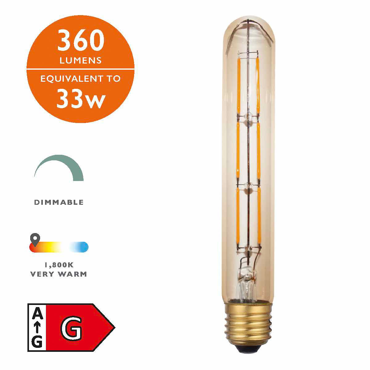 Dar E27 6w Tubular Vintage Dimmable LED Light Bulb – from Amos Lighting + Home
