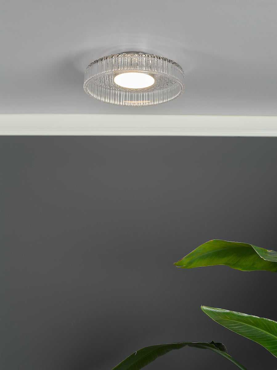 Dar Leena Flush Polished Chrome and Ribbed Glass LED – from Amos Lighting + Home