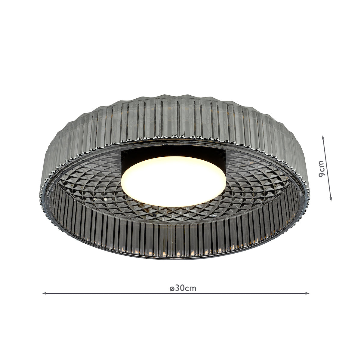 Dar Leena Flush Satin Black and Smoked Ribbed Glass LED – from Amos Lighting + Home