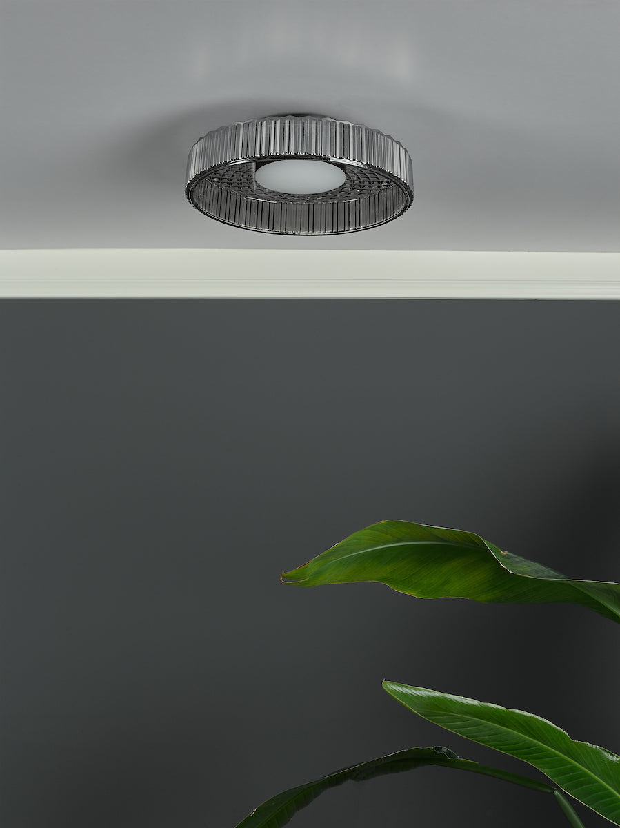 Dar Leena Flush Satin Black and Smoked Ribbed Glass LED – from Amos Lighting + Home