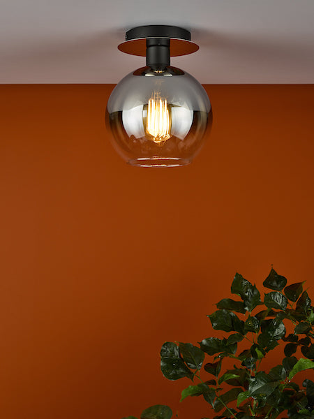 Dar Lycia 1 Light Semi Flush Matt Black Ombre Smoked Glass – from Amos Lighting + Home