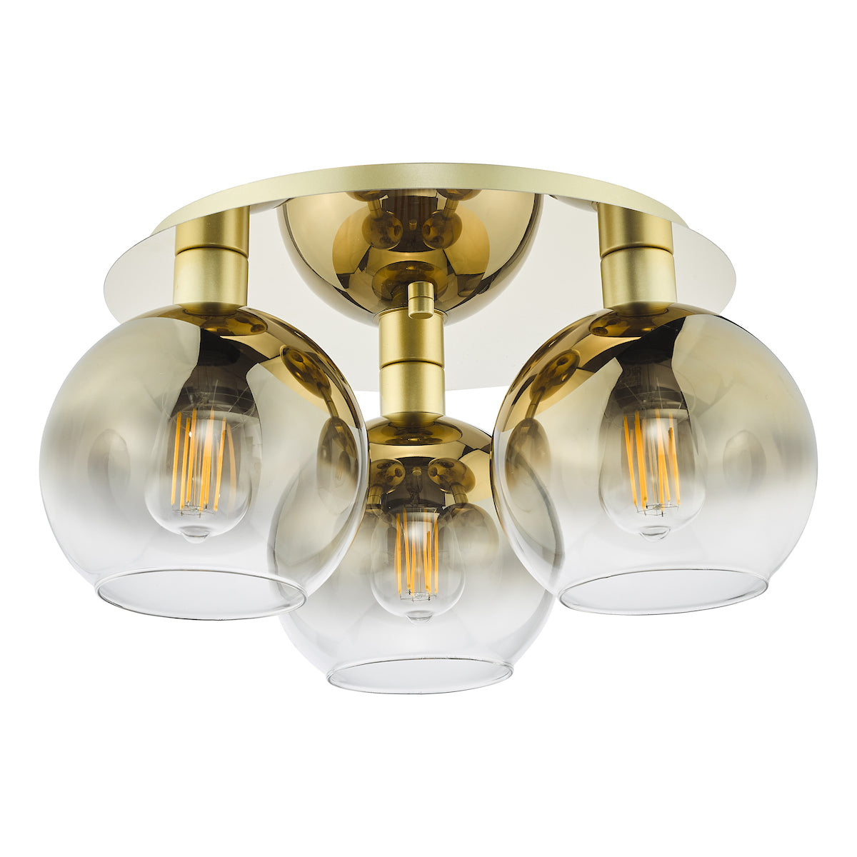 Dar Lycia 3 Light Flush Satin Gold and Gold Ombre Glass – from Amos Lighting + Home