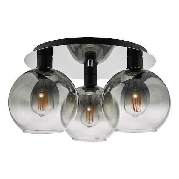 Dar Lycia 3lt Flush Ceiling Light Matt Black Ombre Smoked Glass – from Amos Lighting + Home