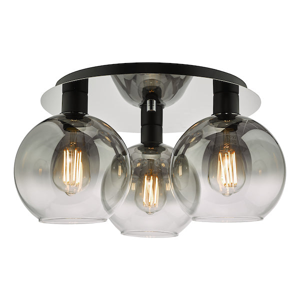 Dar Lycia 3lt Flush Ceiling Light Matt Black Ombre Smoked Glass – from Amos Lighting + Home