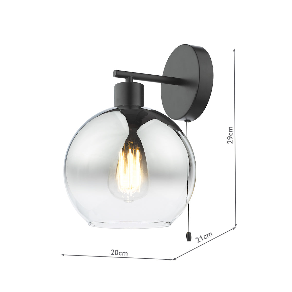 Dar Lycia Wall Light Matt Black and Smoked Ombre Glass – from Amos Lighting + Home