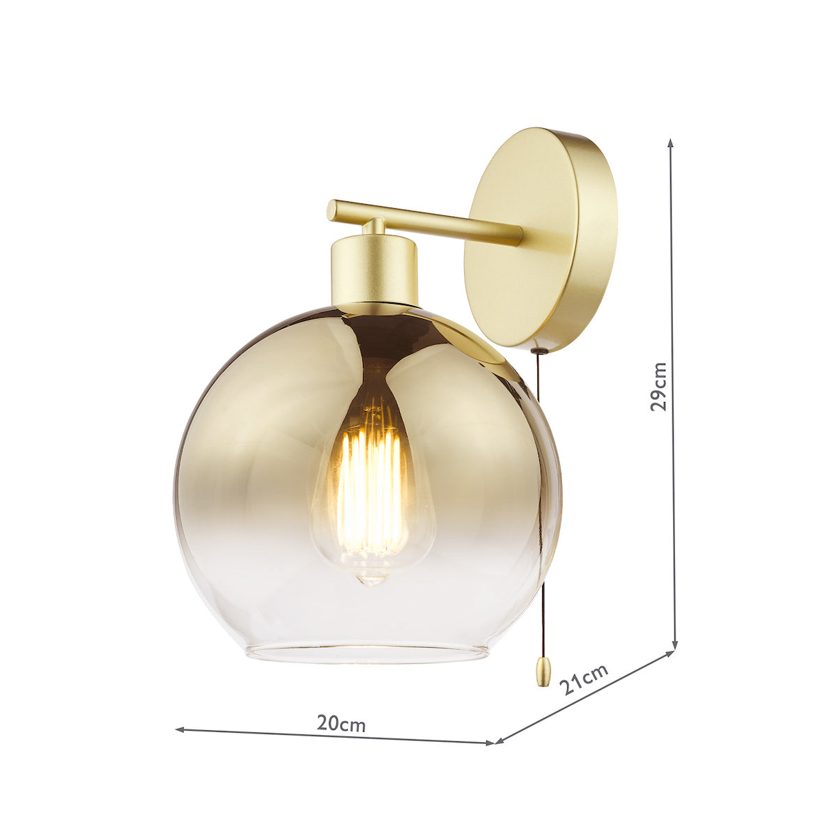 Dar Lycia Wall Light Satin Gold and Gold Ombre Glass – from Amos Lighting + Home