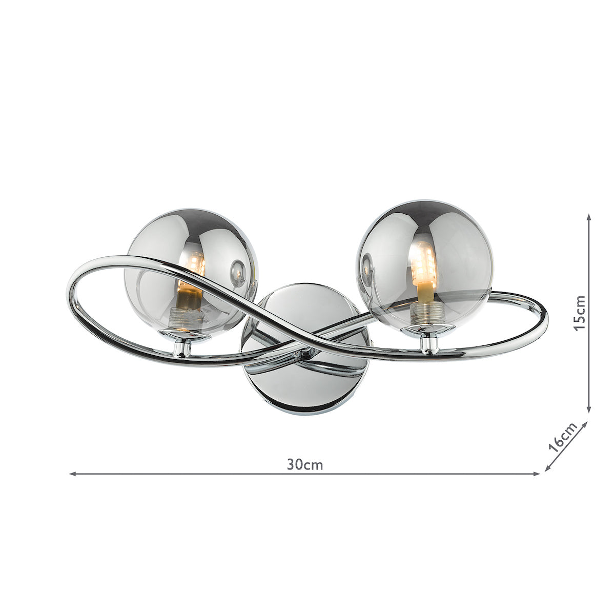 Dar Lysandra 2 Light Wall Light Polished Chrome and Smoked Glass – from Amos Lighting + Home