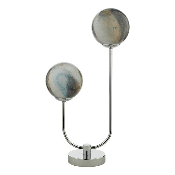 Dar Mikara 2 Light Table Lamp Planet Glass & Polished Chrome – from Amos Lighting + Home
