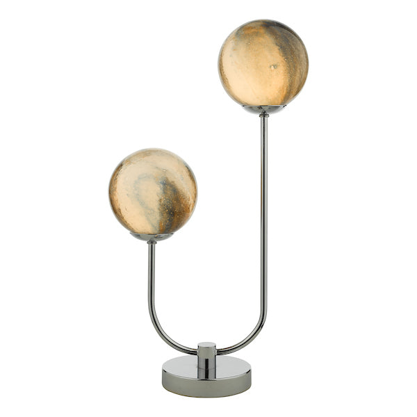Dar Mikara 2 Light Table Lamp Planet Glass & Polished Chrome – from Amos Lighting + Home